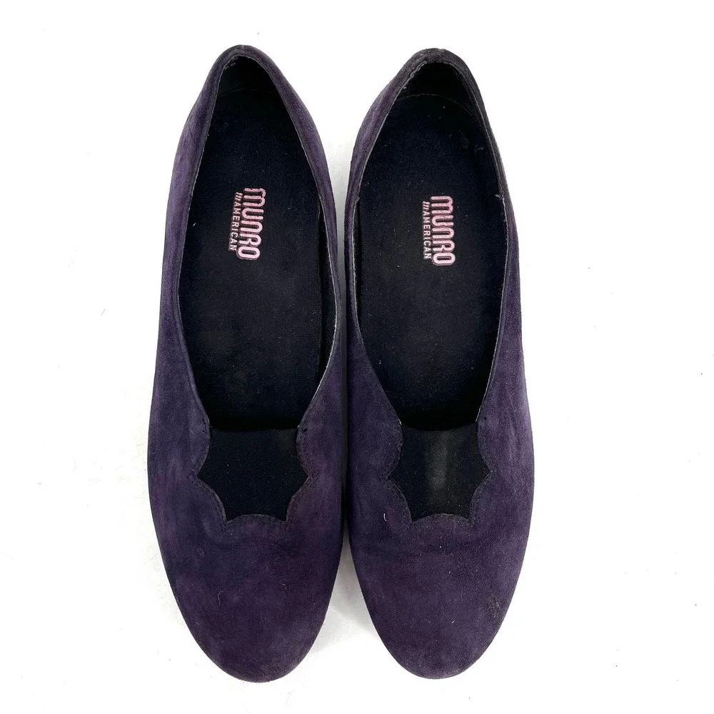 Munro American Women's Purple Suede‎ Scalloped Ballet Flats 11.5